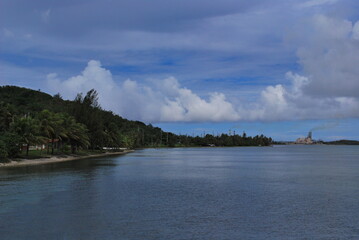 lake and mountains blue and green