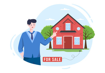 Land Broker Template Hand Drawn Cartoon Flat Illustration with Bridging Investors or Buyers and Sellers Agent for Buy, Rent and Sell Property