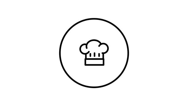 Chef hat icon in circle black outline,  button line icon vector illustration,  hat, cook, cuisine, icon sing and symbols, video animation, self drawing.