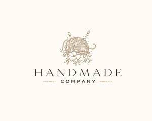 Hand Drawn Tailor Logo Template, Knitting Logo, Sewing Logo, Clothing Logo, Thread Ball Logo, Fashion Logo