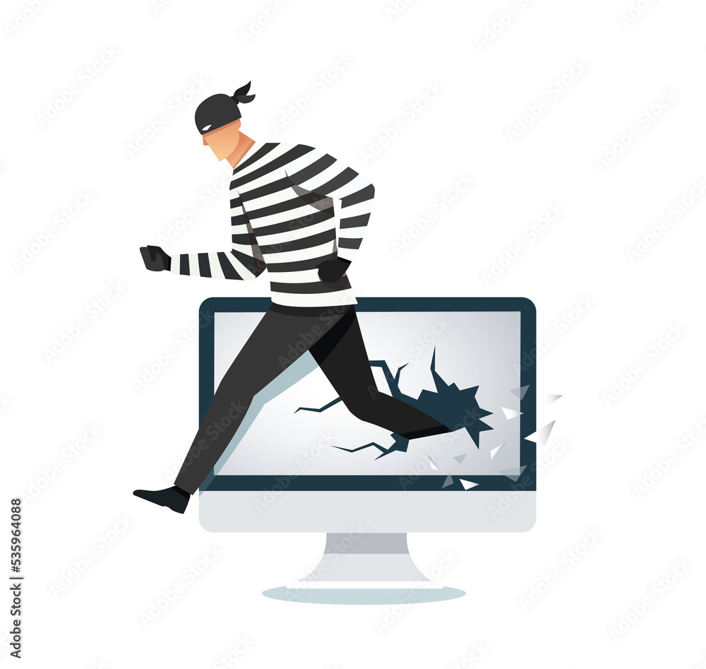 Poster hacker, thief hacking into a computer