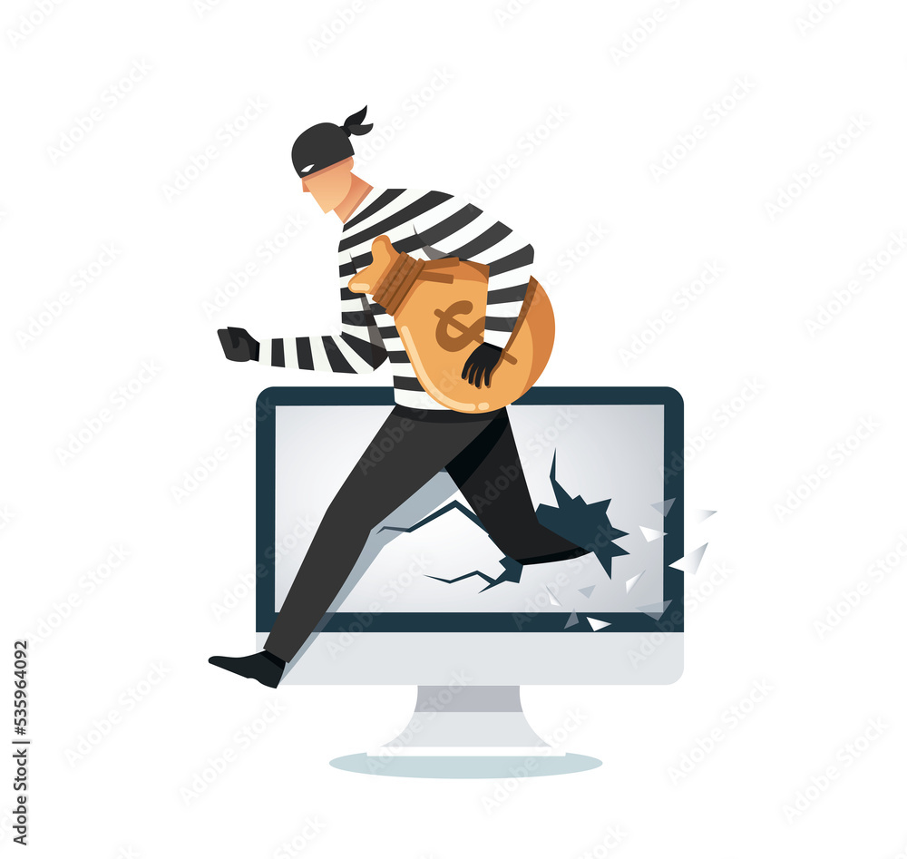 Poster hacker, thief hacking into a computer