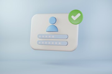 3D register, login, security icon render.ID and Password for login profile. Security personal data.Illustrator 3d render concept.