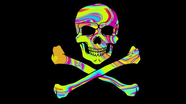 Trippy Psychedelic Pirate Skull - Loop Logo Graphic Element Background V2