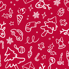 Seamless doodle pattern for winter holidays, Christmas designs and party decorations with hand-drawn elements