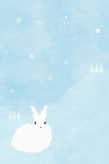 白兎のカップル。水色の質感ある背景テンプレート。年賀状や兎の記念日