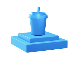 3d illustration icon of Drink Cup with podium for UI UX web mobile apps social media ads designs