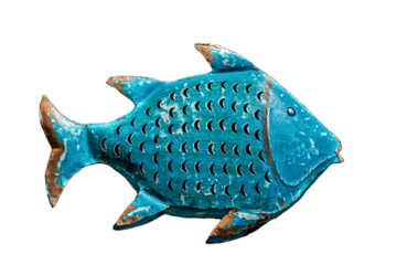 old decorative fish made of sheet metal