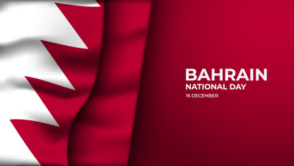 Bahraini memorial holiday 16th of December with 3D flag. Bahrain happy national day greeting card, banner with template text vector illustration. 