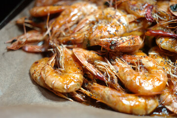 Shrimp marinated grilled piles on the buffet