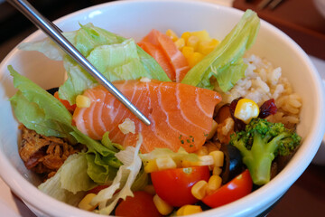 Salmon Salad with Various Vegetables and Nuts