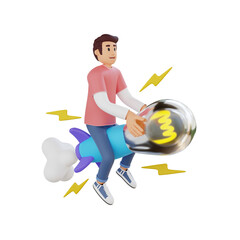young boy ride a rocket ideas 3D character illustration
