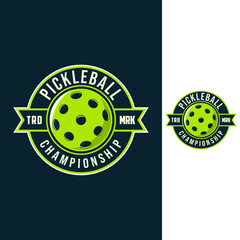 pickle ball sport graphic template. pickle ball game tournament in badge emblem patch label style.