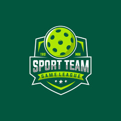 pickle ball sport graphic template. pickle ball game tournament in badge emblem patch label style.