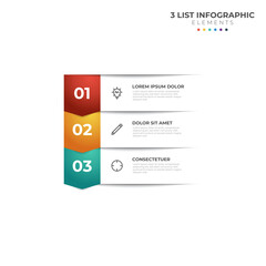 List Diagram with 3 points of steps, colorful business infographic element template vector.