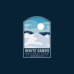 White sands national park vector badge template. New Mexico landmark illustration in emblem patch style.