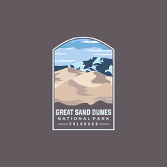 White sands national park vector badge template. New Mexico landmark illustration in emblem patch style.