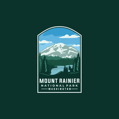 mount rainier national park vector template. Washington landmark illustration in emblem patch style.