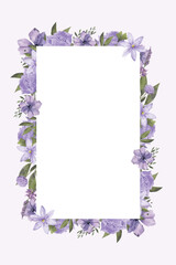 Purple Watercolor Flower Frame Arrangement