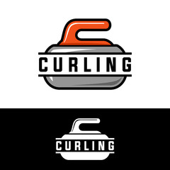 curling sport badge vector template. sport graphic illustration in badge emblem patch style.