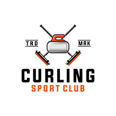 curling sport badge vector template. sport graphic illustration in badge emblem patch style.