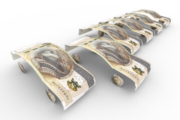 Banknoty 200 Złotych Polskich uformowane w kształt karoserii samochodowej  - obrazy, fototapety, plakaty