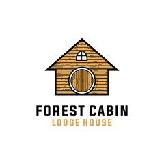 cabin house label vector template. lodge forest cottage graphic in badge patch emblem style illustration.