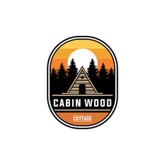 cabin house label vector template. lodge forest cottage graphic in badge patch emblem style illustration.
