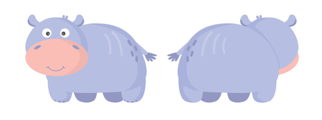 Obraz premium Vector cartoon hippo. African animal. funny kind hippopotamus. Funny cute hippo. little african animal for fashion print, kids wear, nursery, poster, invitation, design. mirrored front and back