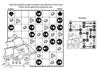 Maze or Labyrinth Game. Puzzle. Coloring Page Outline Of cartoon pirate ship with treasure island. Coloring book for kids.