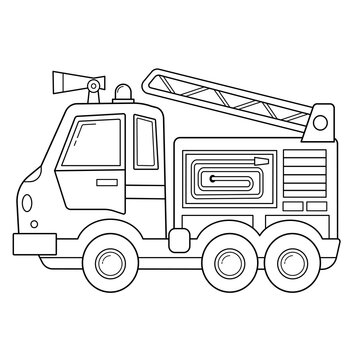 Coloring Page Outline Of cartoon fire truck. Professional transport. Coloring Book for kids.