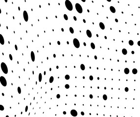 Abstract halfton texture in black and white. A chaotic pattern of dots on a white background. Vector modern optical texture of pop art for posters, business cards, covers, label layouts, stickers