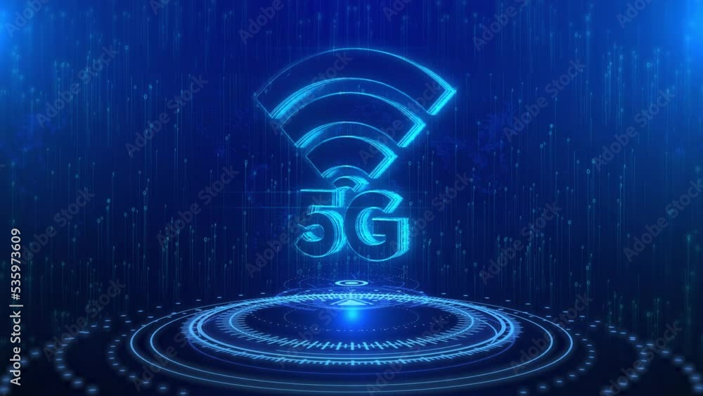 Aufkleber 5g text cyberspace future digital technology hologram loop concept. network internet mobile wireless