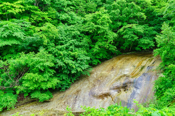 山形県大峠トンネル付近の紅葉と滝