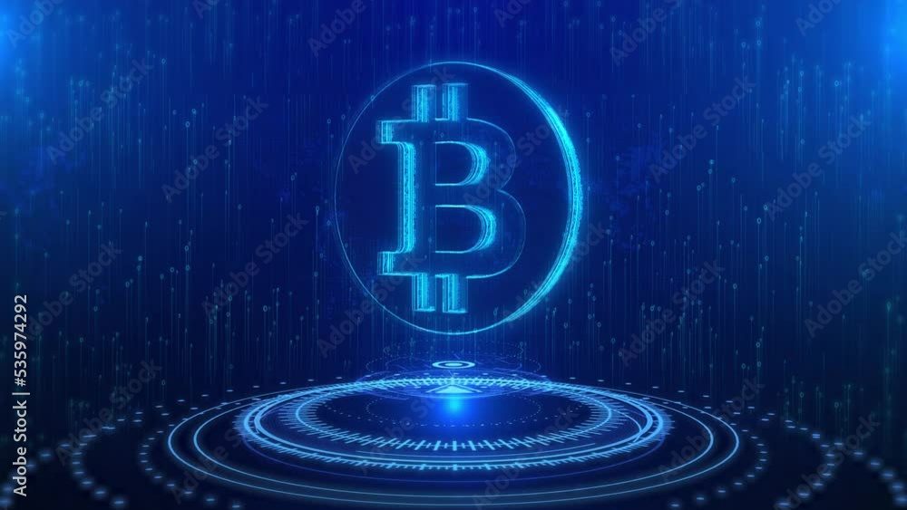 Poster bitcoin text cyberspace future digital technology hologram loop concept. digital finance online worl