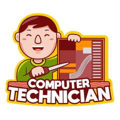 Computer Technician profession vector mascot logo template