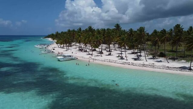 Amazing aerial drone image of the sea, beach and nature of the beautiful waters of Punta Cana, Dominican Republic.
