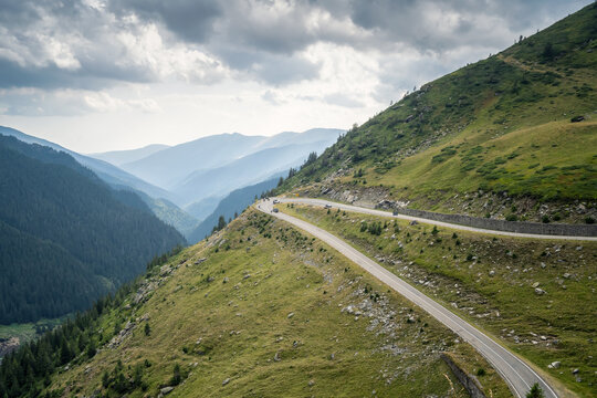 Amazing view of the south part of famous Transfagarasan serpentine mountain road between Transylvania and Muntenia, Romania