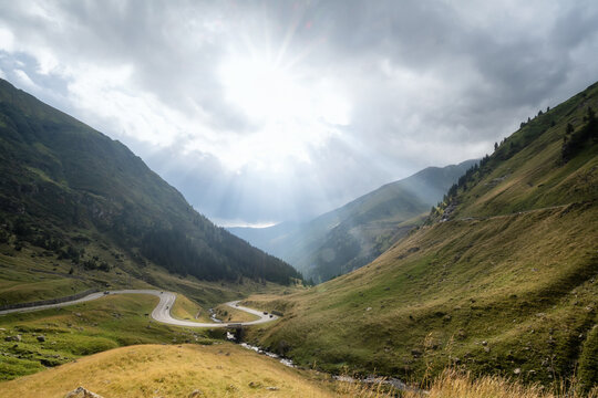 Amazing view of the south part of famous Transfagarasan serpentine mountain road between Transylvania and Muntenia, Romania