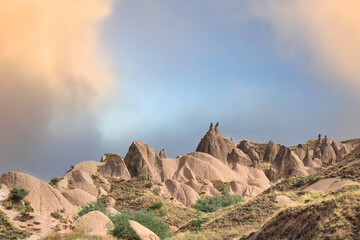 Beautiful and mysterious Cappadocia, Turkey, stone pillars, mount