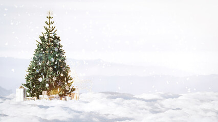 christmas tree in snow background. 3d illustration.