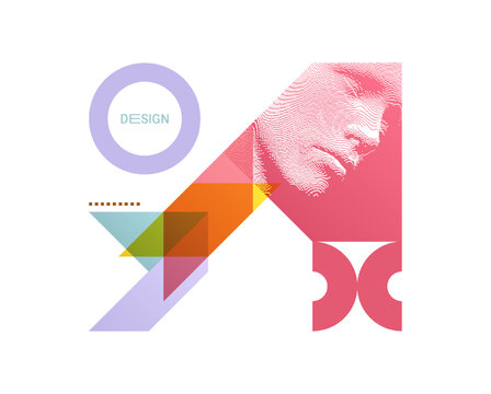 Art composition. Abstract transparency geometrical background. Digital human head constructing from cubes. Cover design template for presentation, banner, flyer, poster or brochure. 3D vector.