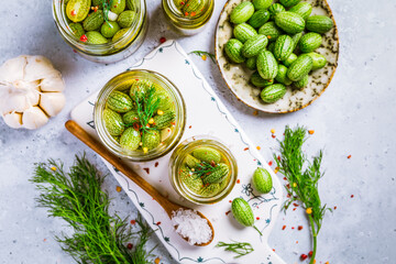 Homemade food: Pickled cucamelons (pickled cucumbers, pickled gherkins)