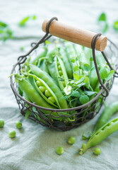 Basket with sweet pea pods