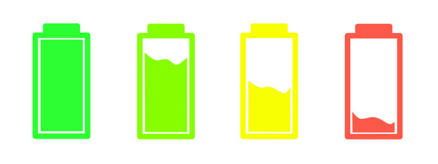 Colorful battery icon set. Battery charge indicator icon. battery energy level. Alkaline battery capacity charging icon. Vector stock flat style