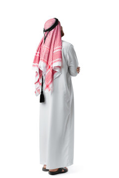 Back View Of An Arab Man Standing On White Isolated Background