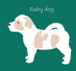 Cute white and gray puppy.  Vector illustration of dog breed set in flat style.  Cute dog. Vector illustration isolated on green background, cartoon funny dogs