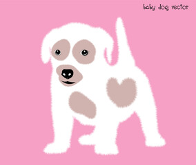 Cute white puppy.  Vector illustration of dog breed set in flat style.  Vector illustration isolated on pink background,Cute dog. Love dog, cartoon pet dogs. cartoon funny dogs