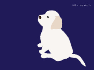 Cute white puppy.  Vector illustration of dog breed set in flat style.  Vector illustration isolated onpurple background,Cute dog. Love dog, cartoon pet dogs. cartoon funny dogs
