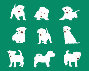 Puppy dogs set. Vector illustration. Isolated vector gray dog on a white background.  Cute baby dog. Love dog, cartoon pet dogs.